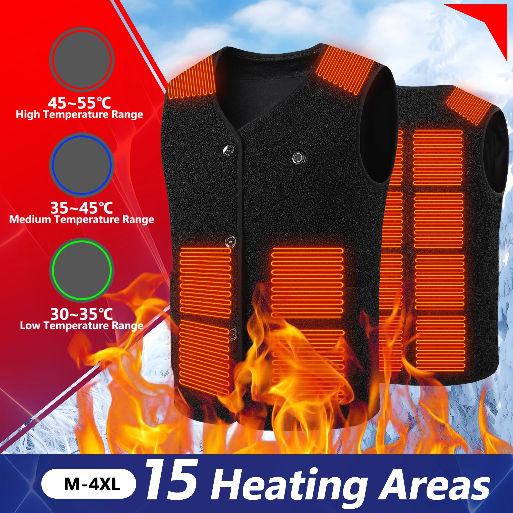 Жилет с подогревом шерстяной флисовый V-образным вырезом и USB-зарядкой