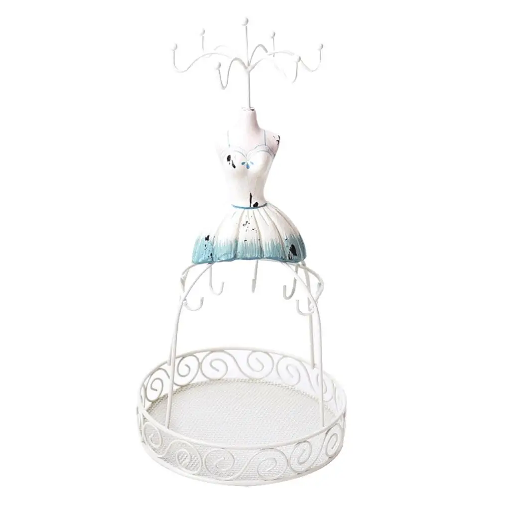 White Metal Wire Frame Vintage Mannequin Jewelry Display Stand for Bracelets Necklaces Earrings Fashion Lady Style Jewelry Rack