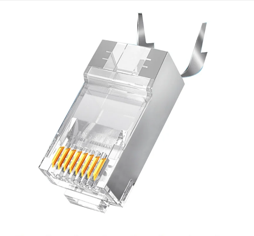 

Прозрачные разъемы RJ45, разъем Ethernet, позолоченный сетевой разъем UTP для однопроводного стандартного кабеля, 100 шт.