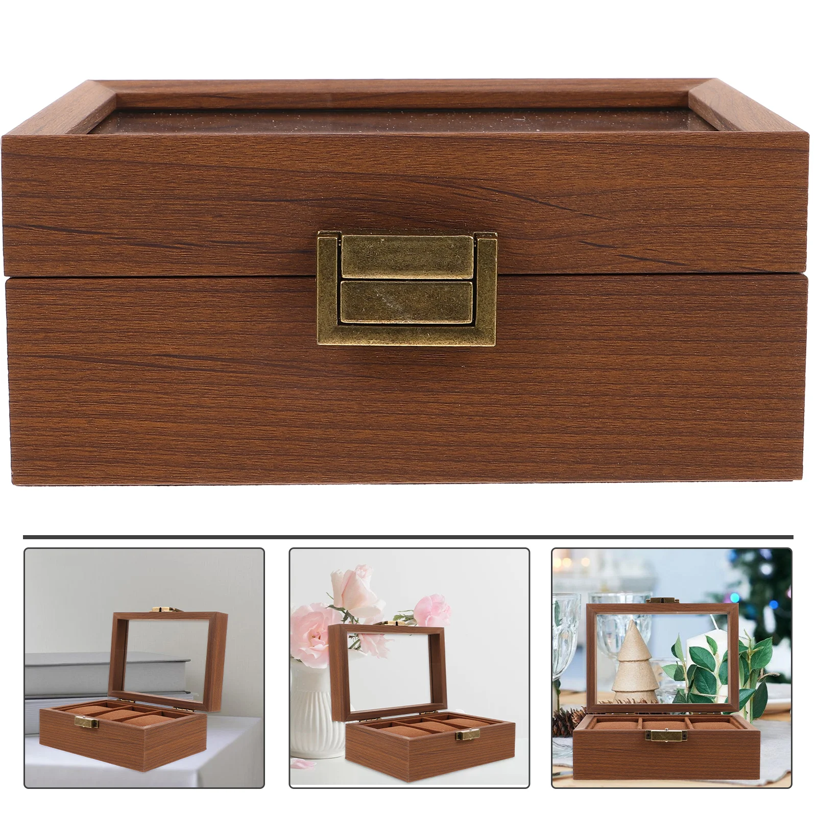 

Wood Watch Display Case 3 Slots Watch Organizer Case Watch Storage Box with Lid