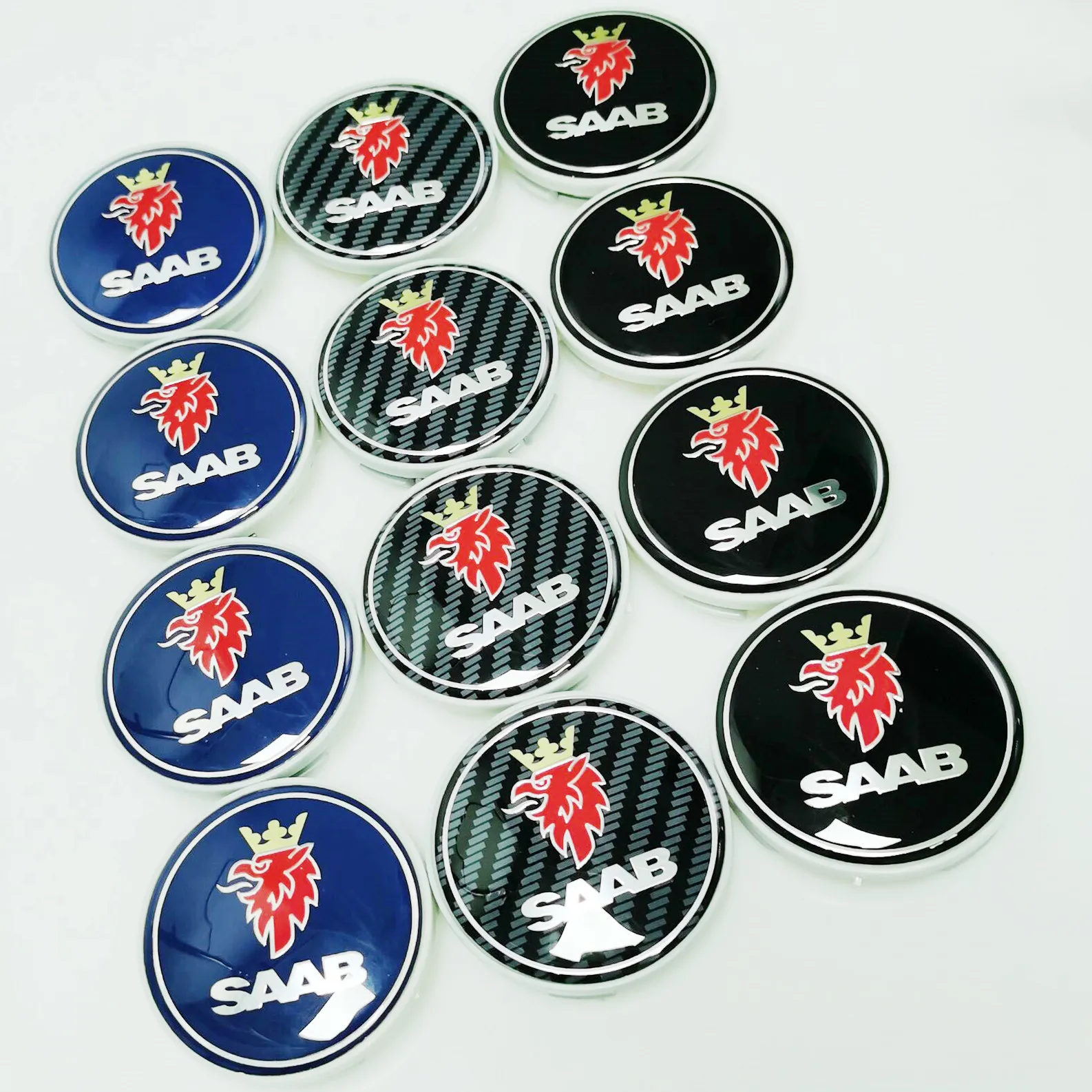 

4pcs/set 63MM Blue/Black/Carbon WHEEL Hub Center badge LOGO Caps Fits for saab BJ SCS SAAB AUTO ACCESSORY