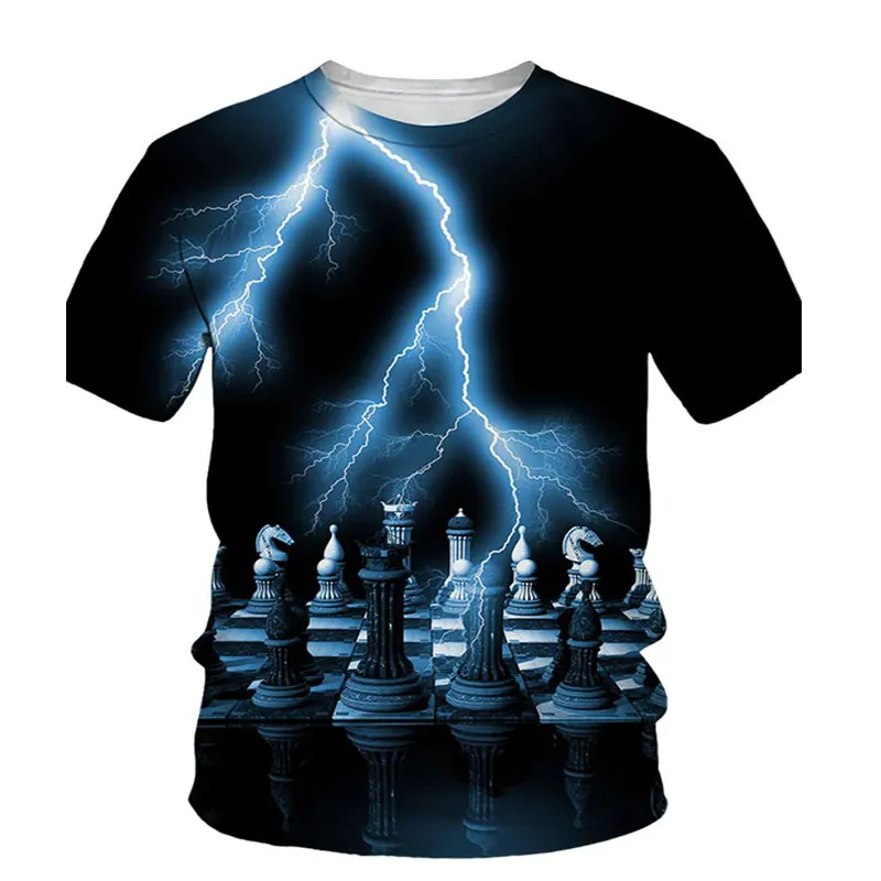 

3D Printed Chess Summer Men's Fashion Personality Printed T-shirt Fashionable Handsome Comfortable Quick Dry O-neck Short Sleeve
