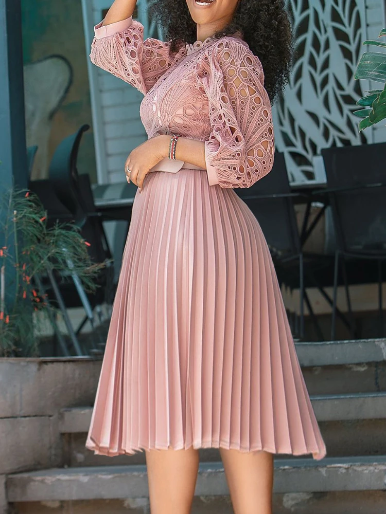 Summer plus size lace crochet sexy hollow pleated plus size women clothing