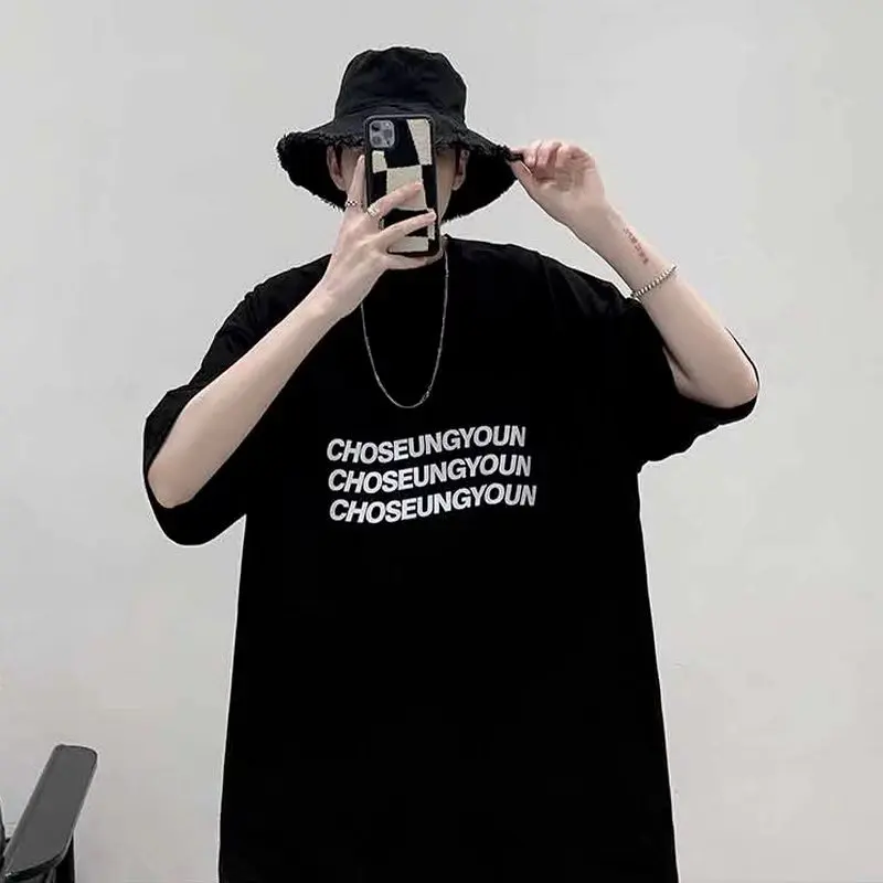 Летняя парная футболка с короткими рукавами и английским буквенным принтом