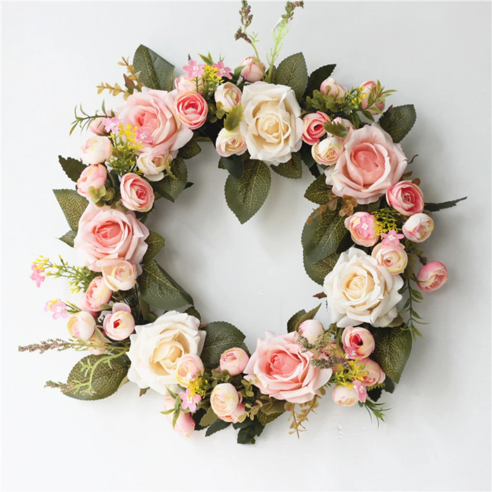 

35cm Front Door Wreath Large Garland Artificial Rose Flower Wreath Wall Hanging Simulation Wreaths Home Wedding Party Decoration