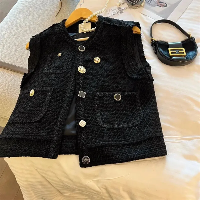 

Женский жилет с карманами, свободный винтажный жилет без рукавов, корейский стиль, осень 2023