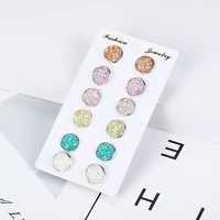 6 pairsset womens shiny resin ear stud with round bling druzy stone for girls cute earrings set 2019 fashion jewelry