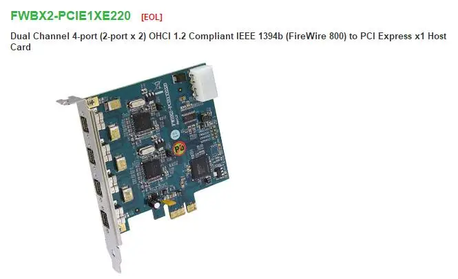 FWBX2-PCIE1XE220 4 port IEEE 1394B  FireWire 800
