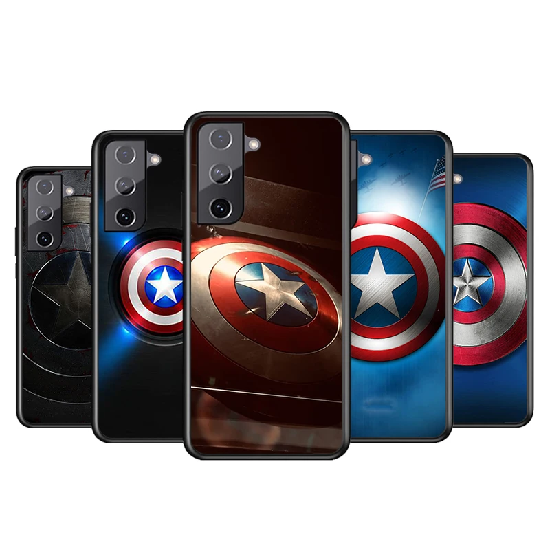 

Marvel Captain America Shield For Samsung Galaxy S22 S21 S20 Ultra Plus Pro S10 S9 S8 S7 4G 5G Soft Black Phone Case Funda Cover