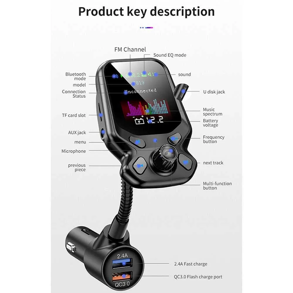 

High Quality Durable Portable Practical Kit MP3 Player Radio Adapter Bluetooth FM Transmitter Car FM Transmitter