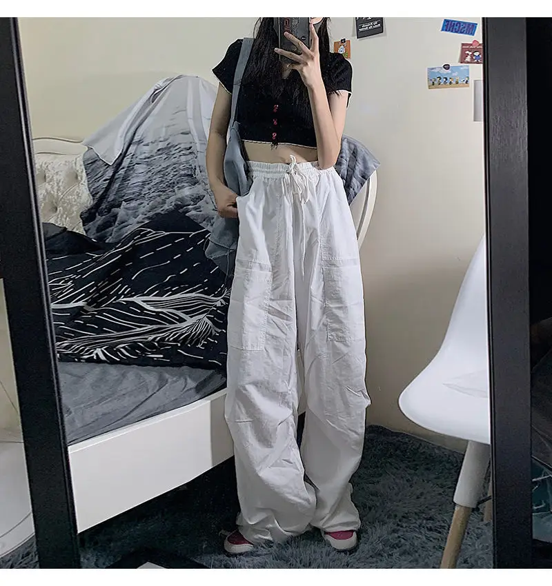 

Повседневные мешковатые спортивные брюки цвета какао с широкими штанинами, белые свободные брюки-карго с заниженной талией в уличном стиле...