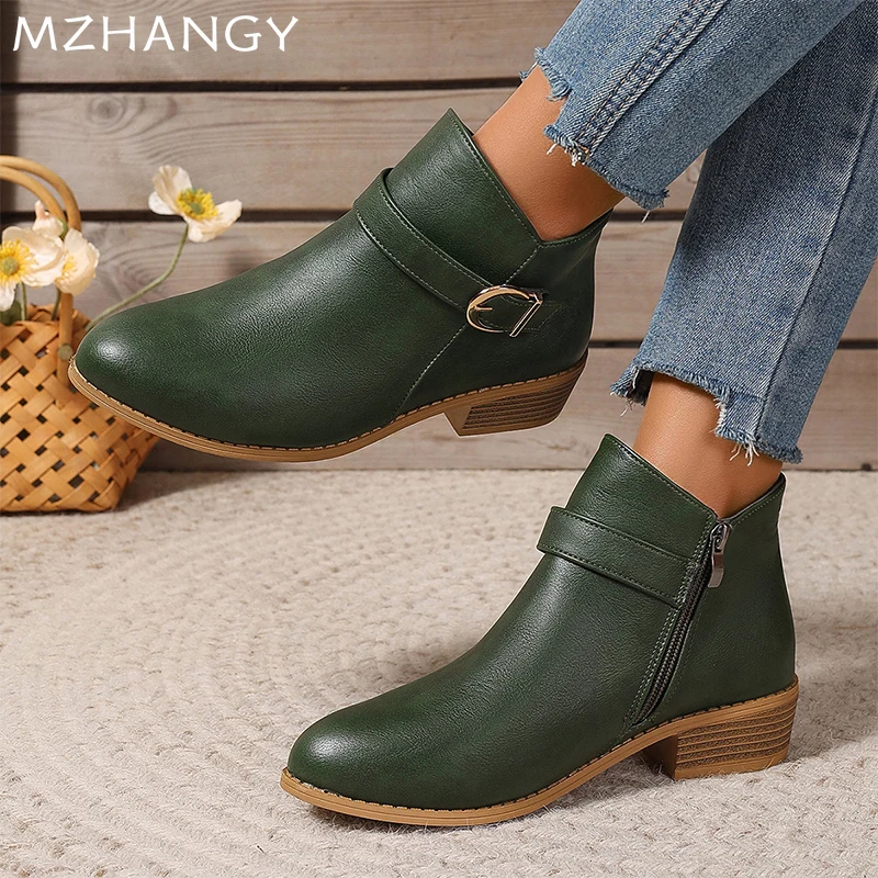 Кожаные женские ботильоны модная женская обувь на массивном каблуке тренд 2024