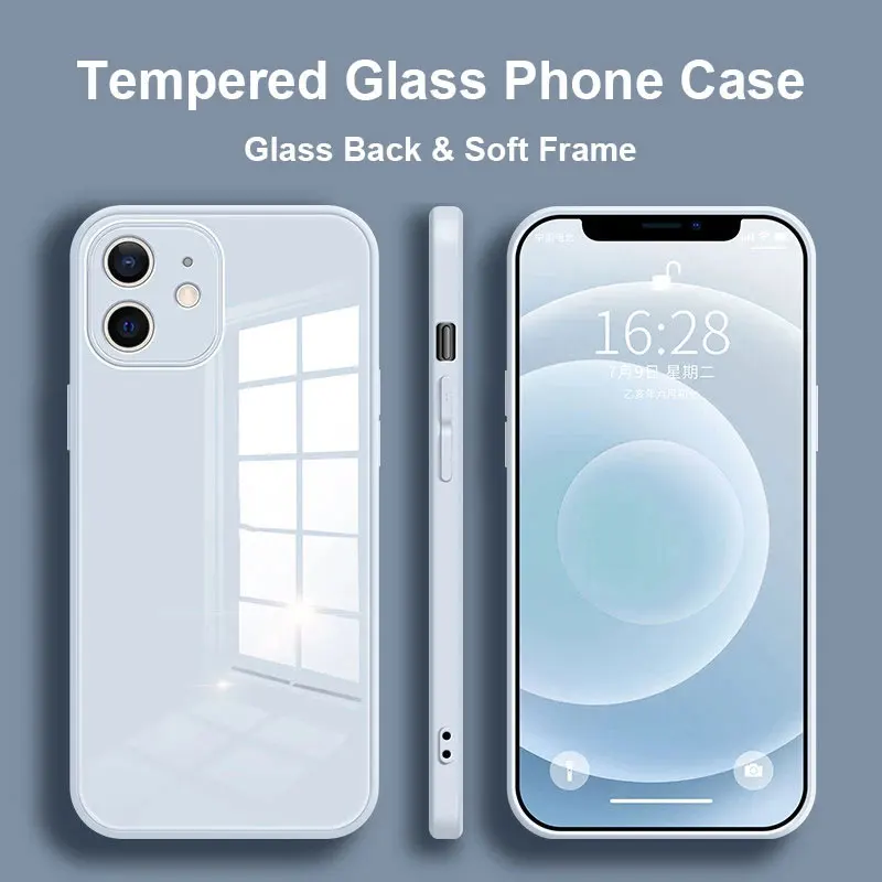 

Liquid Tempered Glass Phone Case For Phone14 13 11 12ProMax Case Anti-knock Baby Skin Fram Cover For Phone X XS XR 7 8 Plus