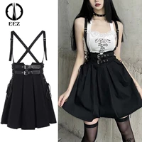 vintage black pleated skirt lolita strap high waist buckle lace up a line mini skirt women suspender skirts goth streetwear y2k