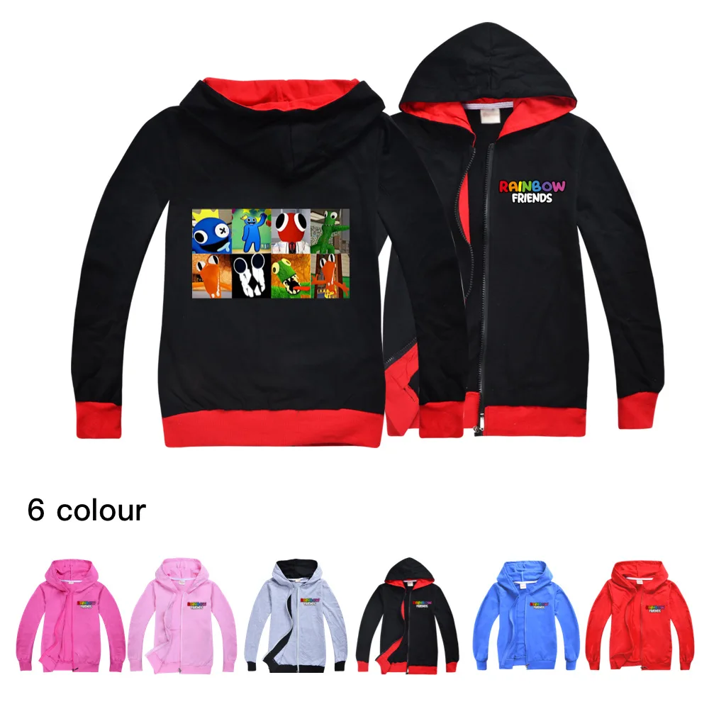 

Children Rainbow Friends Hooded Zipper Coat Kids Clothes Teenage Boys Jackets Autumn Plush Outwear