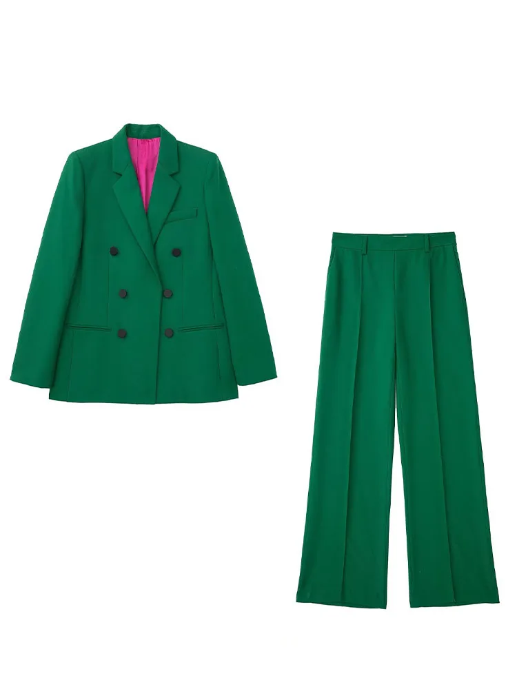 

Women 2022 Autumn New Fashion Double Breasted Blazer Coat Vintage Long Sleeve Pockets Female Outerwear Chic