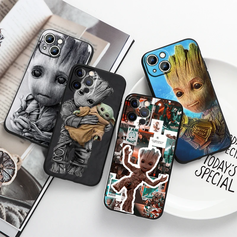 

Marvel Groot Cute For Apple iPhone 14 13 12 11 Pro Max Mini XS Max X XR 7 8 Plus 5S Silicone Black Phone Case Coque Capa Fundas