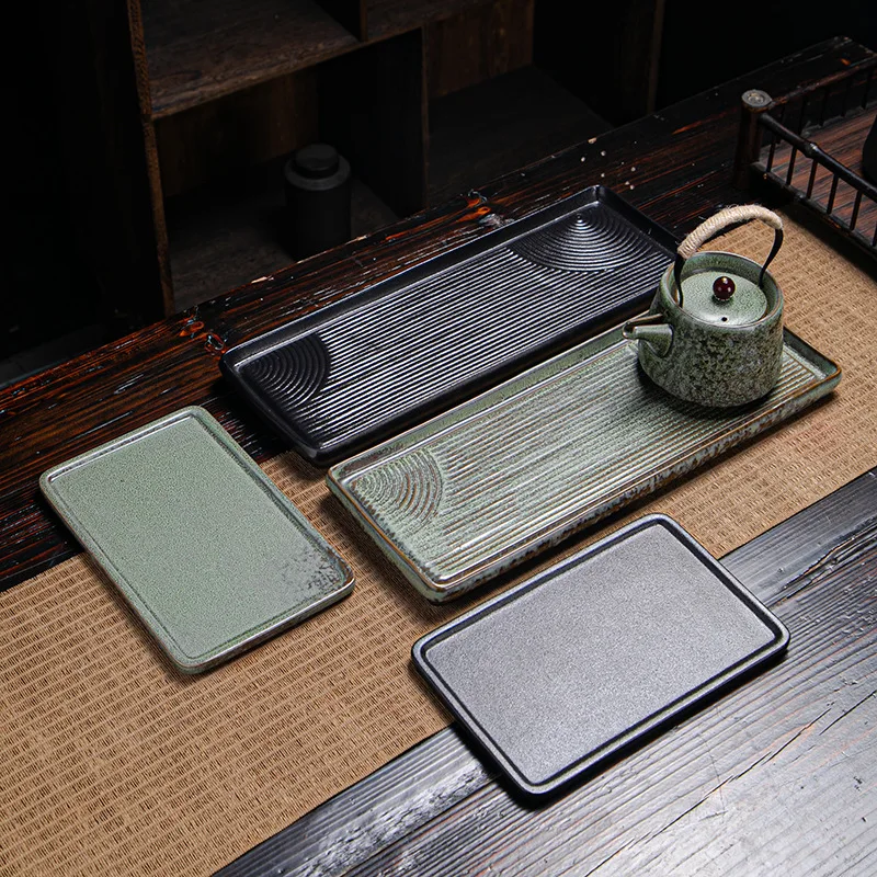 Dry bubble tray ceramic simple whole piece Chinese and Japanese tea table water storage tea tray retro home