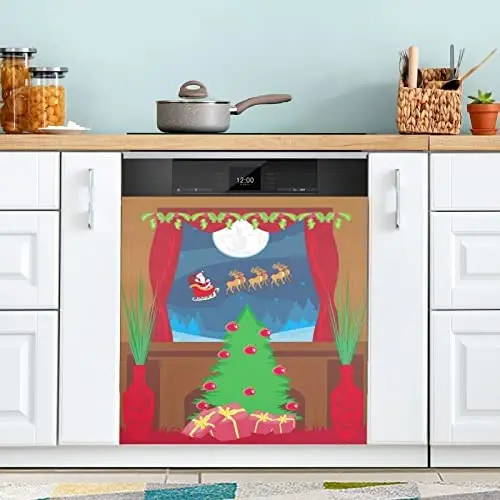 

Front Dishwasher Magnet Sticker Cover Decorative Appliances Stickers Christmas Window 3 Refrigerator Skins Dishwasher Panel Deca