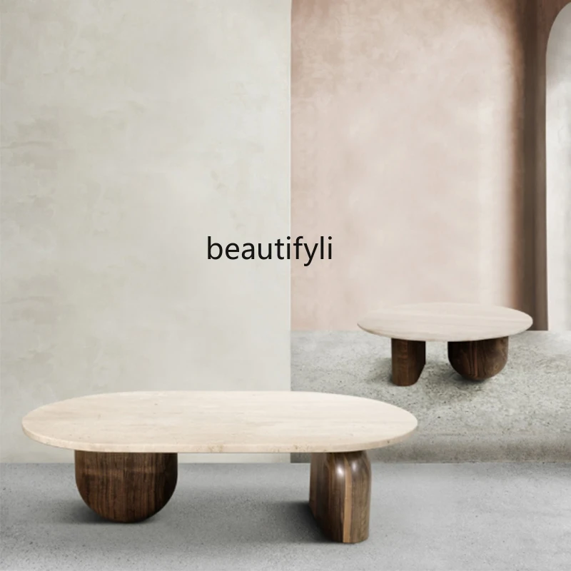 Журнальный столик из натурального желтого пещерного камня ваби-саби