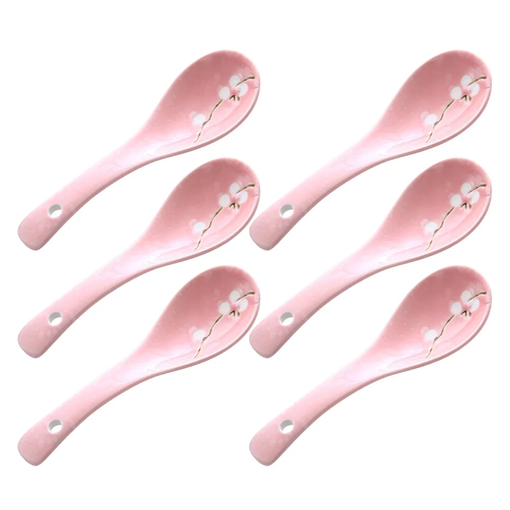 

6pcs Ceramic Porridge Spoons Japanese Style Ceramic Spoons Home Supplies