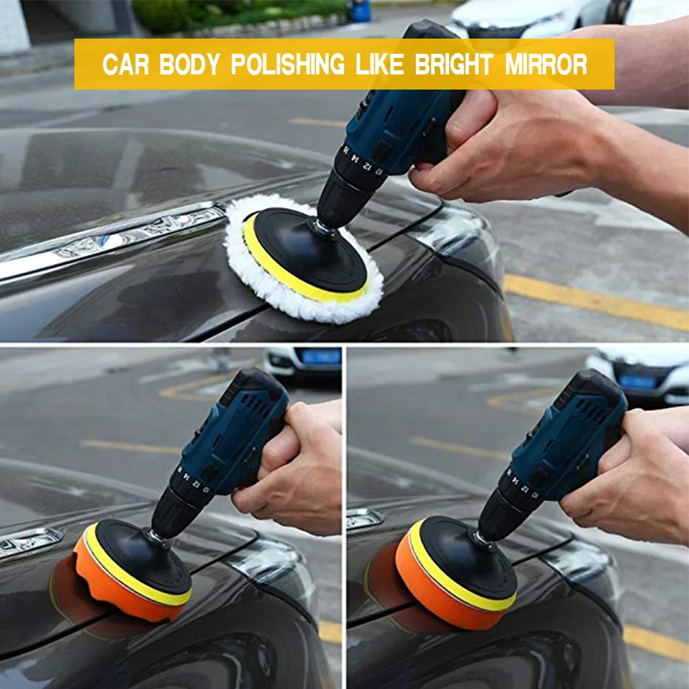 

Sponge Car 7pcs Polishing 3" Pad Set Polishing Buffer Waxing Adapter Drill Kit for Auto Body Care Headlight Assembly Repair