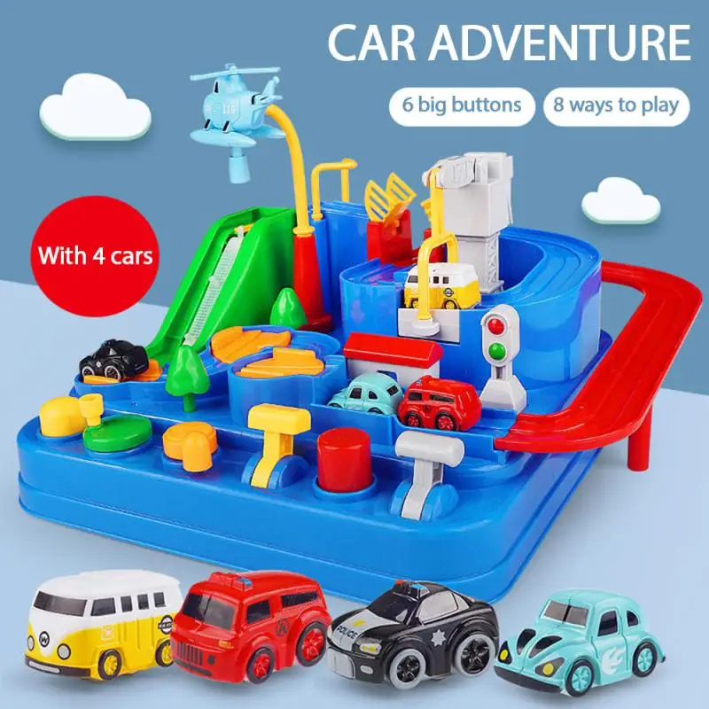 

Children's Rail Car Toy Sets Cartoon Car Crashing Through Barriers Big Adventure Inertial Sliding Toy Early Education For Baby