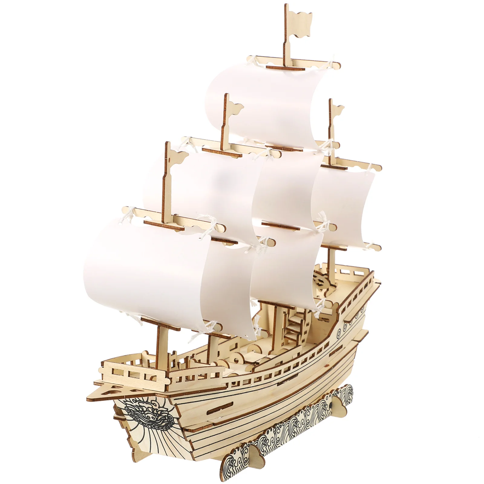 

3D Sailing Jigsaw Puzzle Sailboat Assemble Toys Decor Puzzles Models Adults Build Kids Wooden