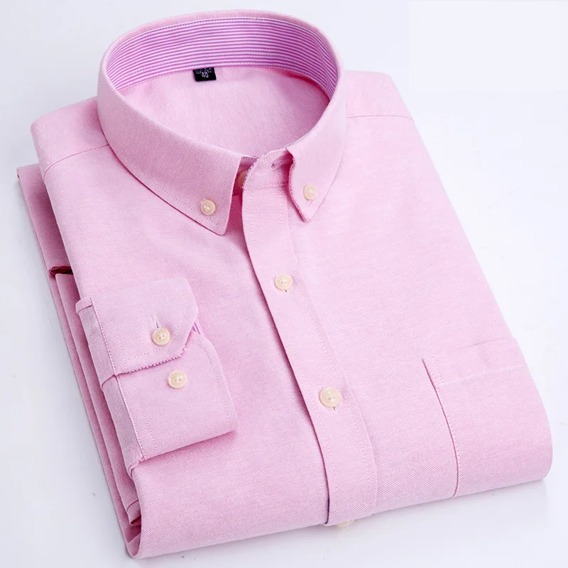 Oxford Spun Shirt 56% Cotton Spring and Autumn Youth Leisure Long Sleeve Plaid Cardigan Solid Color Patchwork Square Neck Shirt