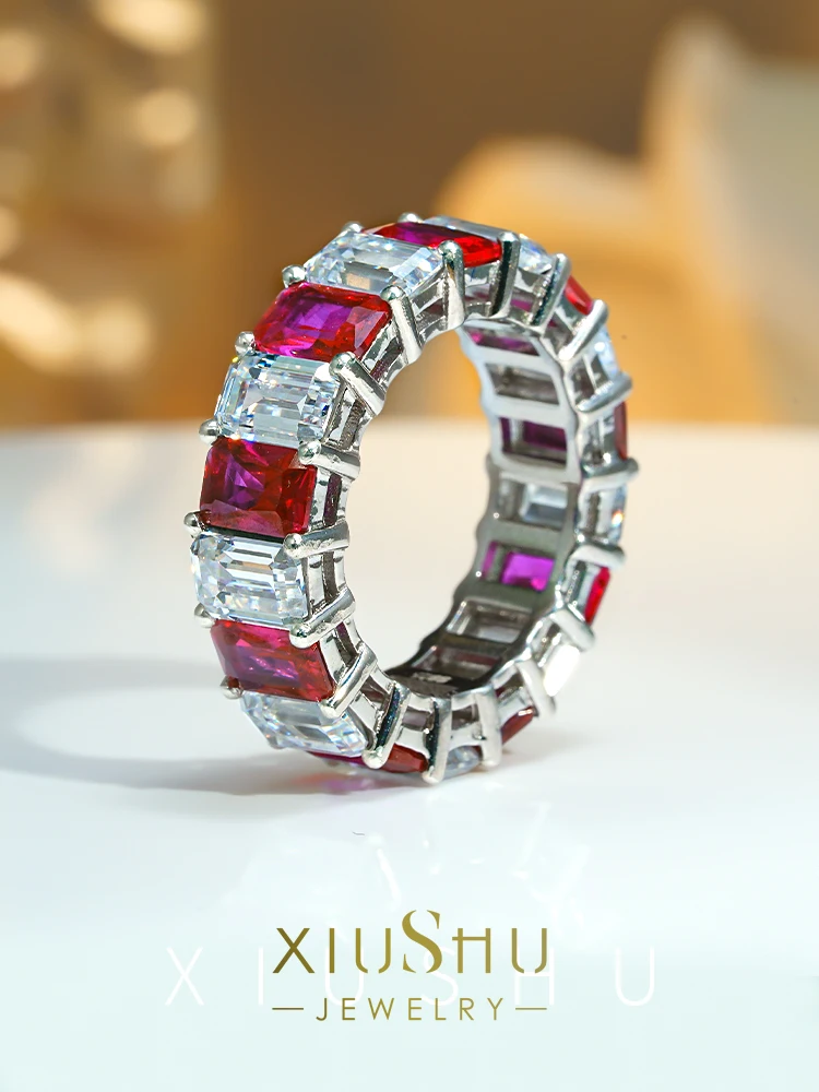 

Модное искусственное красное Сокровище 925 серебро Универсальное кольцо с бриллиантами с высоким содержанием углерода темперамент и личность