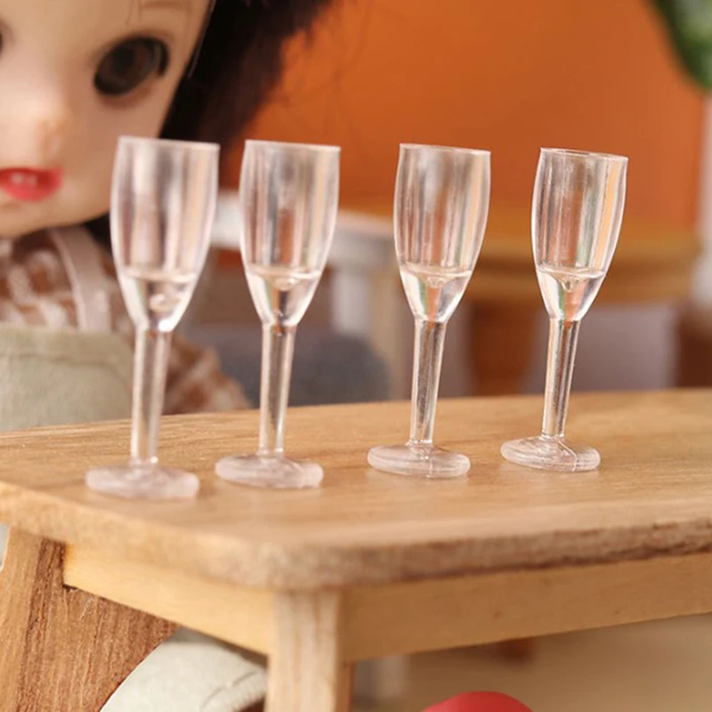 

4Pcs 1/12 Scale Cup Goblet Juice Glass Red Wine Glass For Dolls House Kitchen Furniture Doll House Accessories