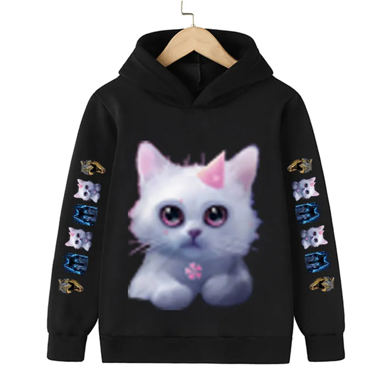 

Spring Autumn Cat Hoodies 2022 New Boys Girls 4-14 Years Old Lovely Sweatshirts Clothing Cotton Casual Long Sleeves Hooded Tops