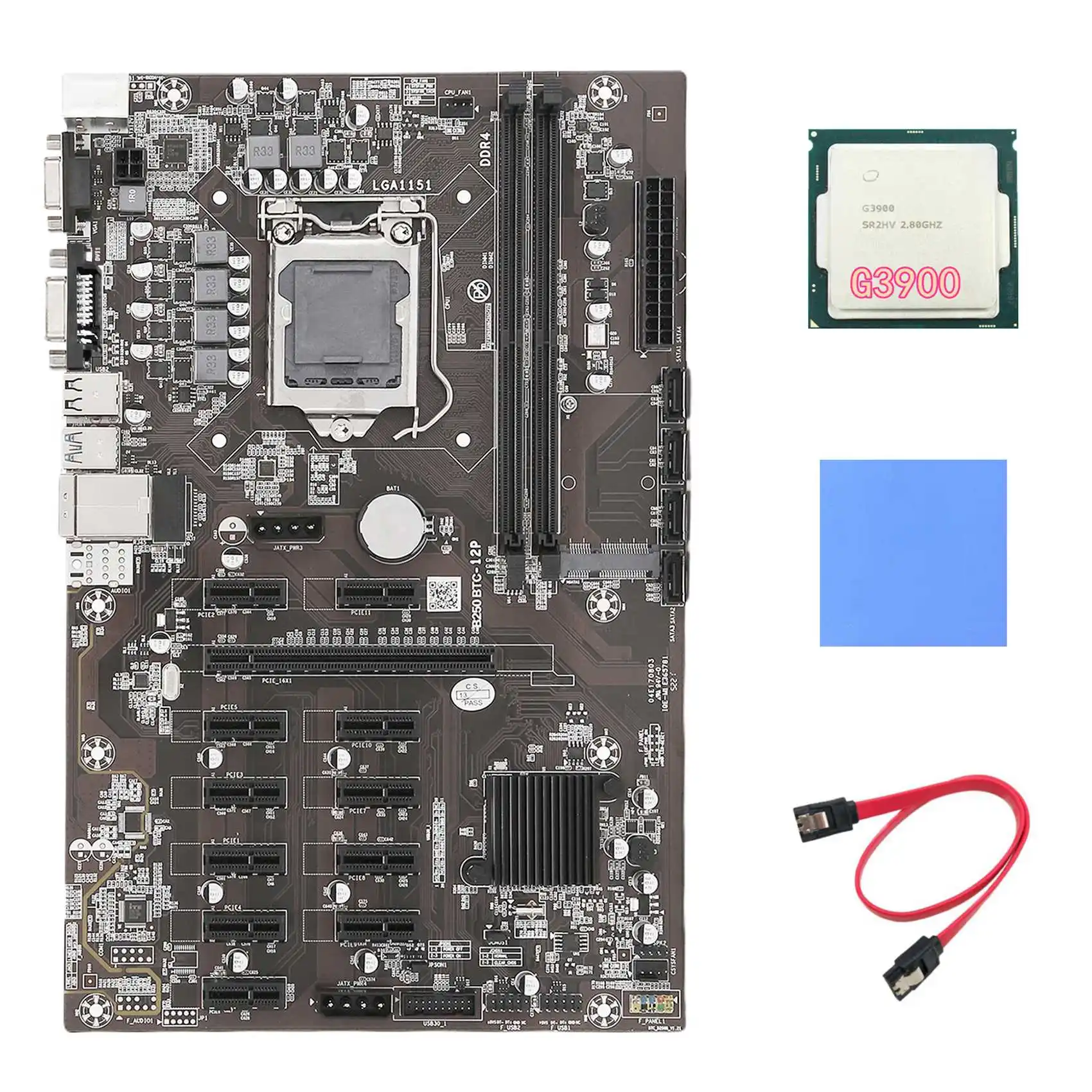 

B250B ETH Mining Motherboard+G3900 CPU+Thermal Pad+SATA Cable LGA1151 DDR4 12XGraphics Card Slot MSATA for BTC Miner