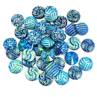 new fashion 40pcs 12mm mix blue colors flower style flat back resin cabochons cameo
