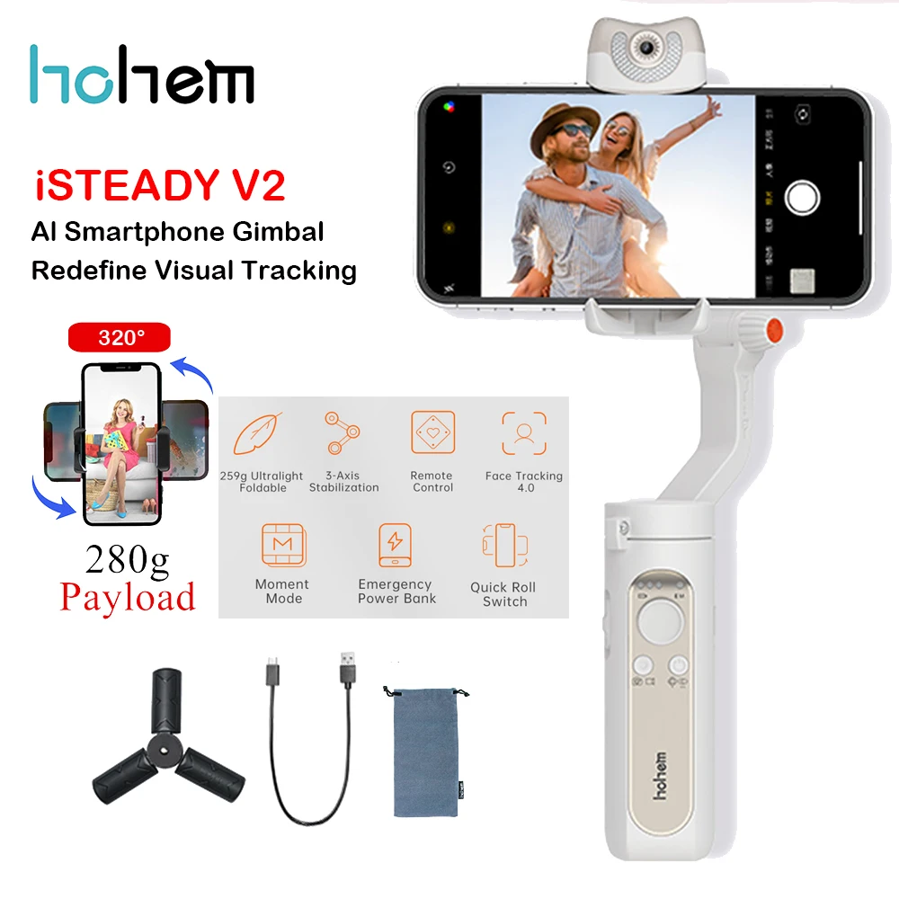 

Hohem iSteady V2 AI Smartphone Gimbal Ultraportable Foldable Handheld Gimbal Stabilizer Creative Vlog for iPhone12 Pro/Max