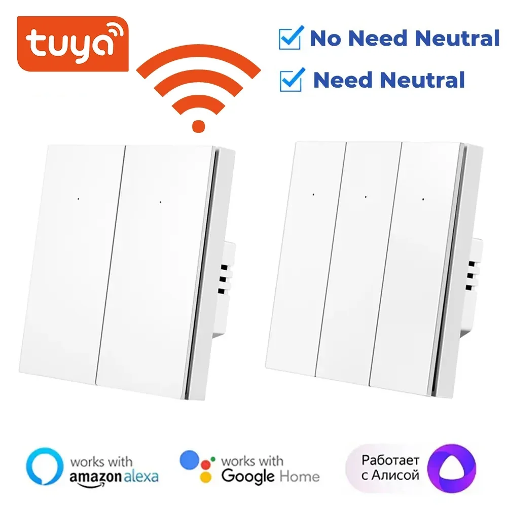 

Умный выключатель Tuya, настенный выключатель с Wi-Fi, с нулевой линией, с поддержкой Alexa/Google Home/Alice
