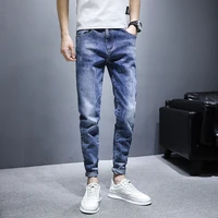spring and summer 2022 new ripped nine point jeans mens slim small feet tide brand net red thin 9 point pants