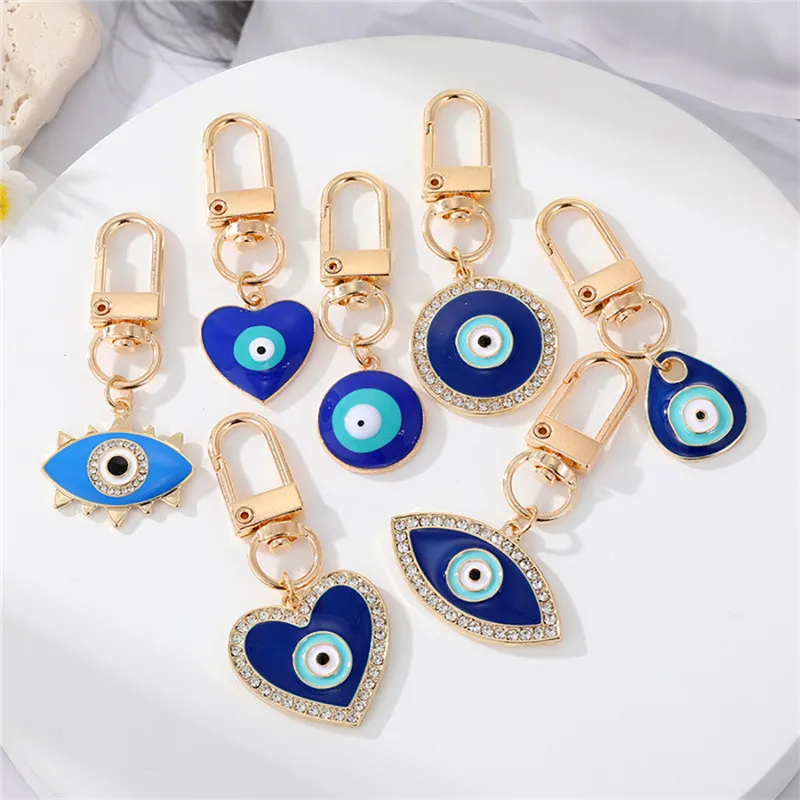 

Turkish Evil Eye Keychain Enamel Blue Eye Water Drop Heart Keyring For Friend Couple Bag Car Box Phone Charm Accessories Jewelry
