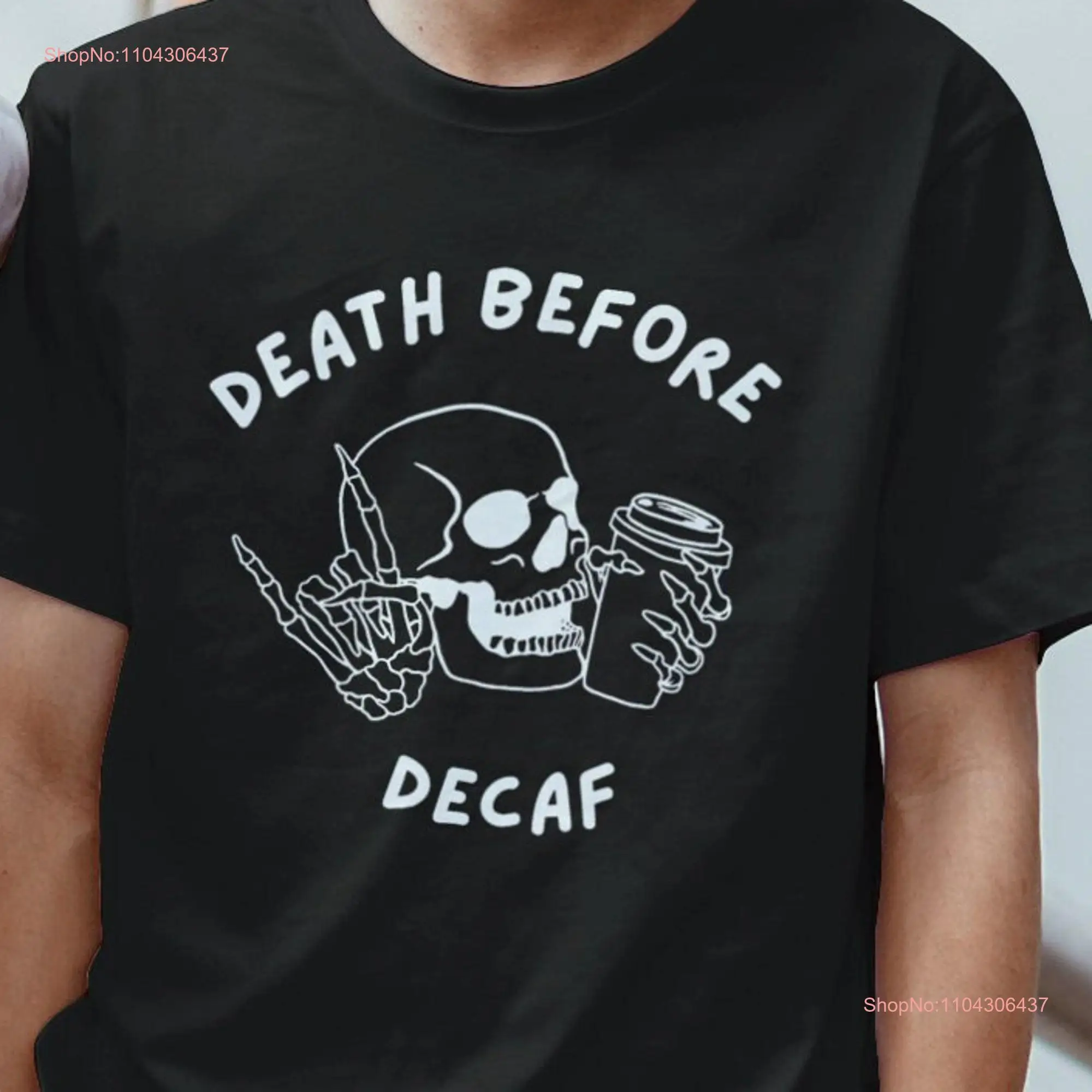 Футболка Death Before Decaf Coffee Addict Топ с кофеином и черепом Тяжелый готический любовник