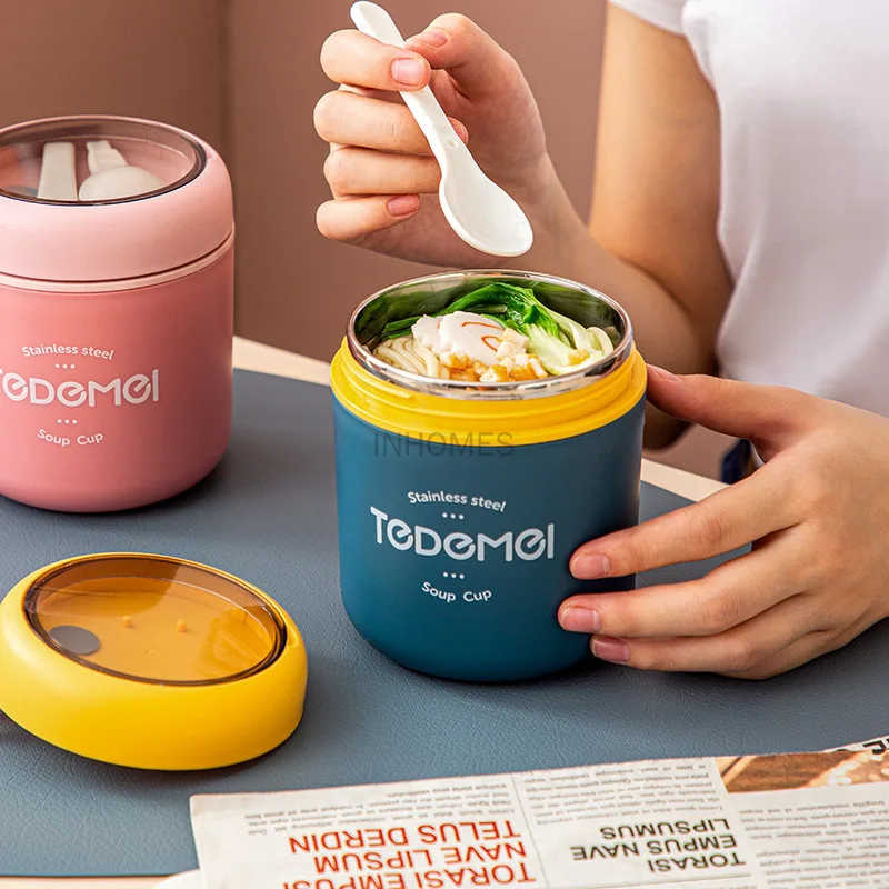 

Stainless Steel Vaccum Cup Soup Lunch Box Warmer Thermal Jar Insulated Thermos School Kids Food Storage Containers With Spoon