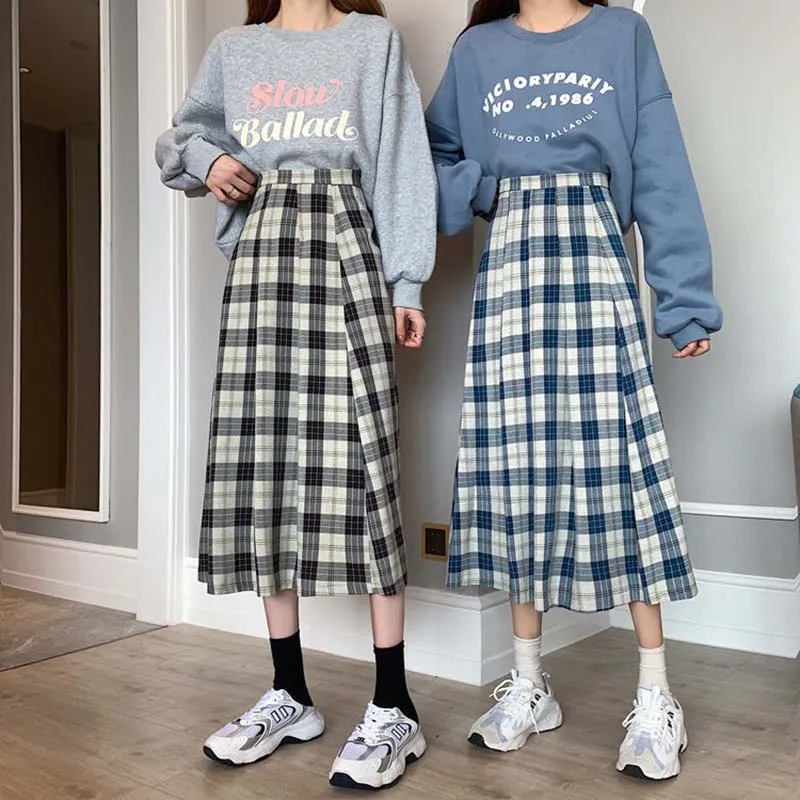 

2022 School Girl Uniform Pleated Skirts 7 Colors Japanese High Waist A-Line Y2k Plaid Skirt+ Sexy JK Uniforms for Woman