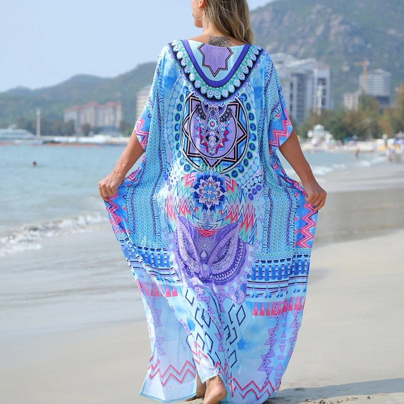 J78E элегантный пляжный купальный костюм Caftan большого размера с защитой от солнца