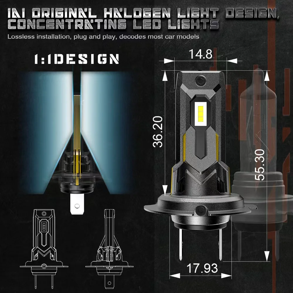 Светодиодные фары H7 подключи и работай 80 Вт 6000 К белые 12 В H11 9005 HB3 9006 HB4 H8 H9 1:1
