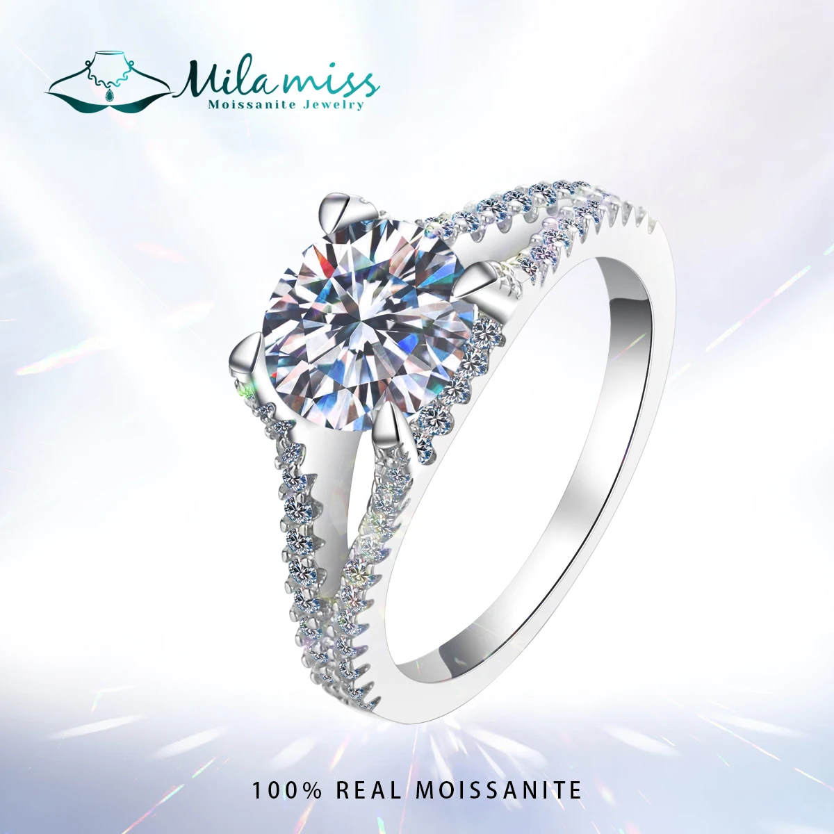 Обручальные кольца MILAMISS с муассанитом 2,0 карат, обручальное кольцо с бриллиантом с ореолом, обручальное кольцо с бриллиантом круглой формы для женщин, обещающий подарок