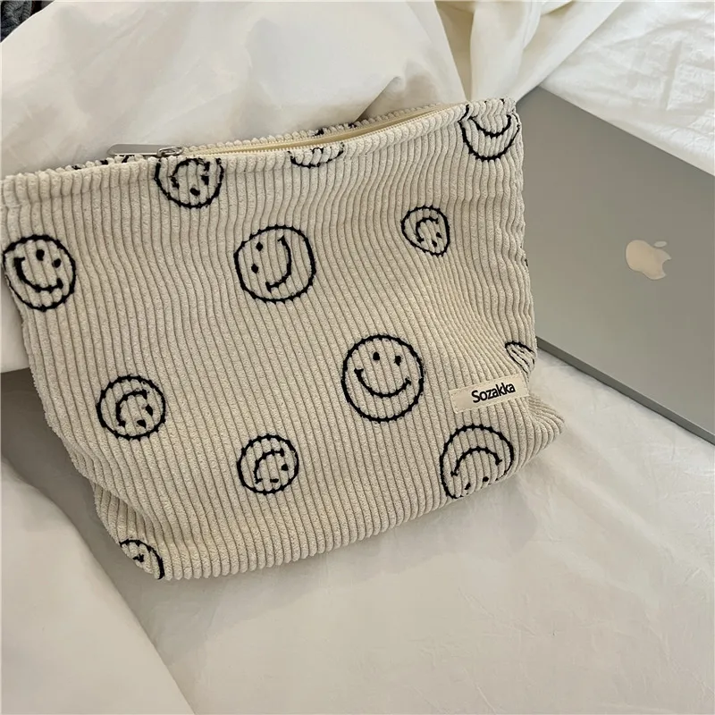 Japanese Style Corduroy Cosmetic Bag Women Handbags Purses Smile&Dots Makeup Organizer Storage Makeup Bag Girls Pencil Case Bags
