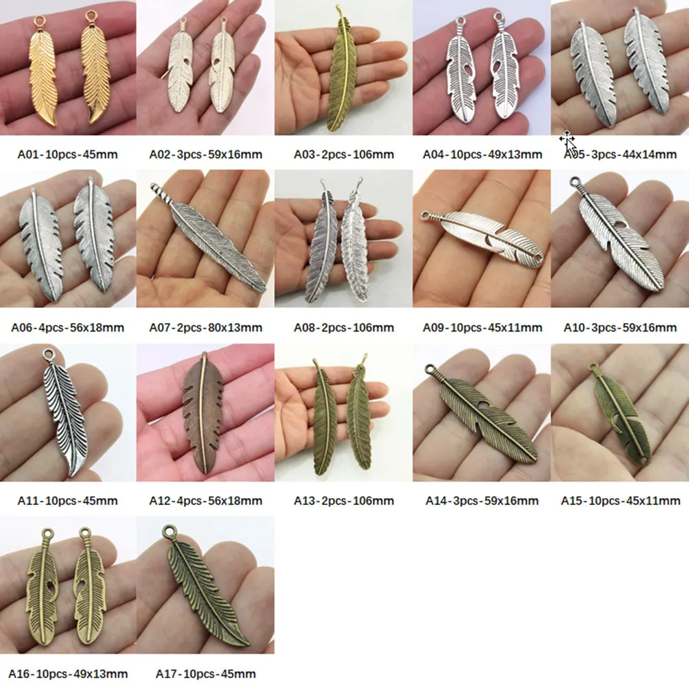 

Large Leaf Feather Charm Pendant Jewelry Findings Components Handmade