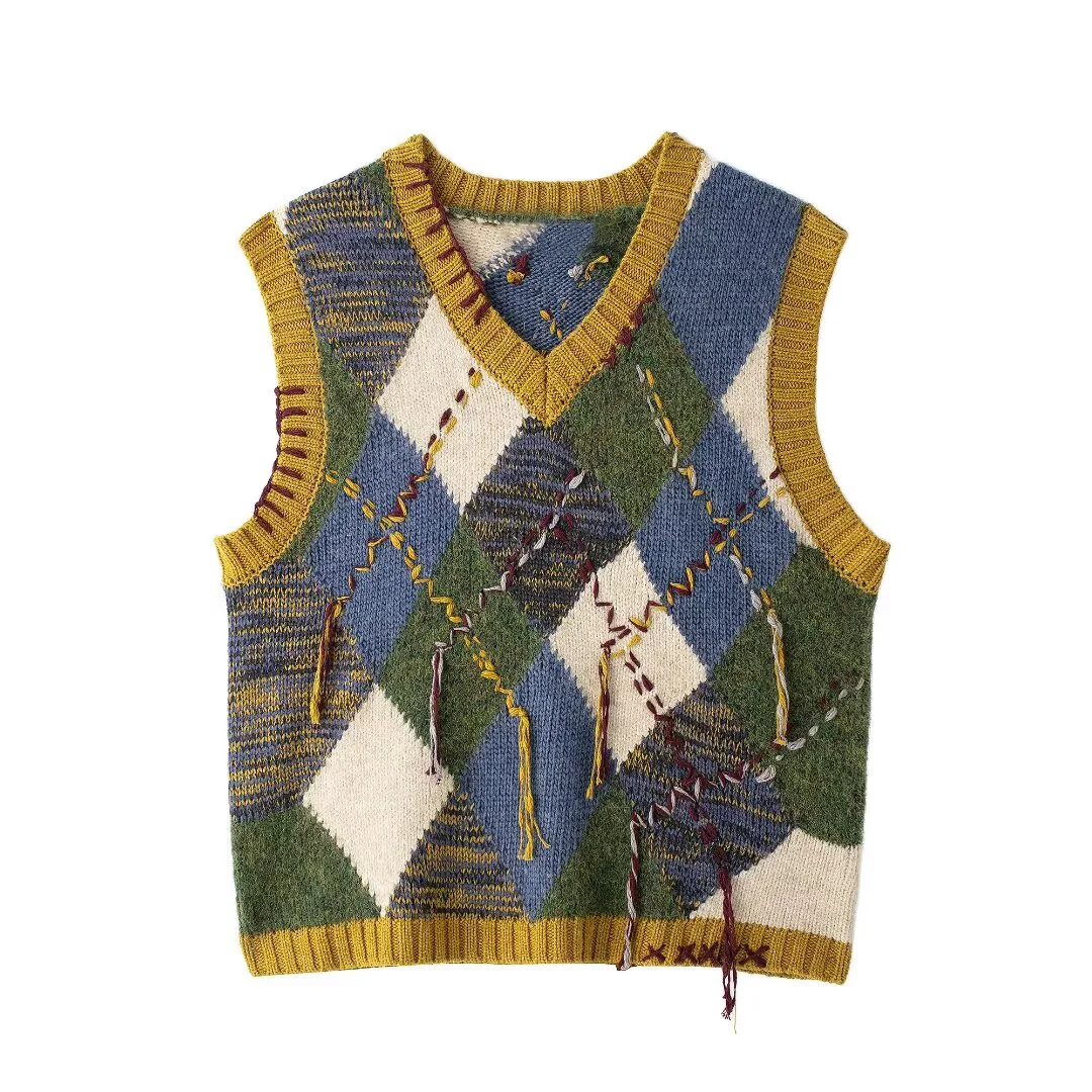 Женский вязаный жилет Taop &amp Za2024 на осень/зиму новый с V-образным вырезом в