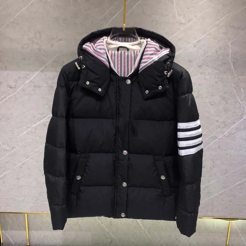 Winter Jacket Men Parkas Thicken Warm Coat TB Luxury Brand Stand Collar Jackets Solid Color Parka Coat Women Fashion Design
