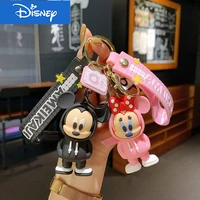 2 pcs cartoon mickey and minnie couple keychain cute pink black doll bag ornament fashion car key chain trend accessories