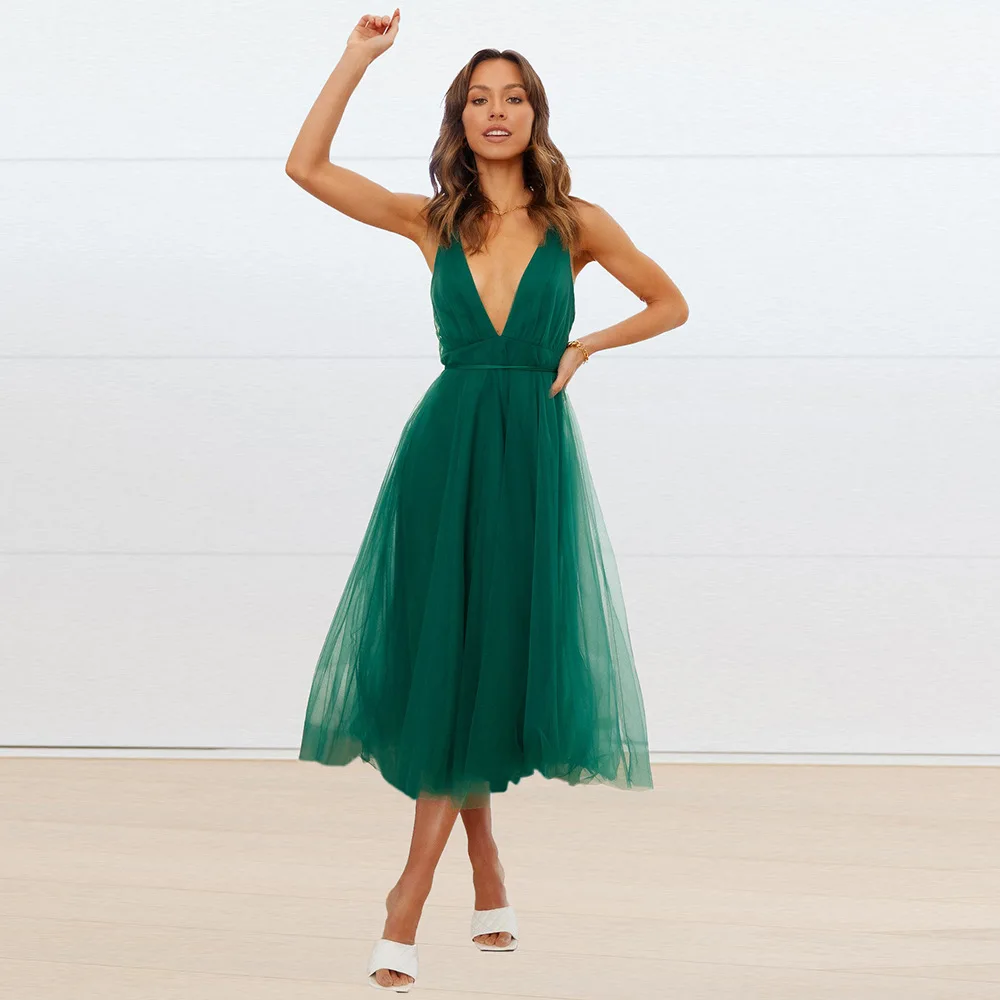 Женское платье на бретельках с открытой спиной длинное Сетчатое Повседневное